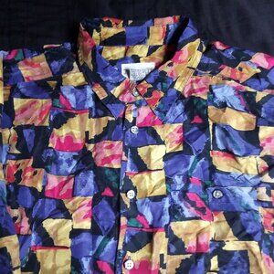 Vintage J.T. Beckett Abstract Geometric Silk Button Shirt Long Sleeve